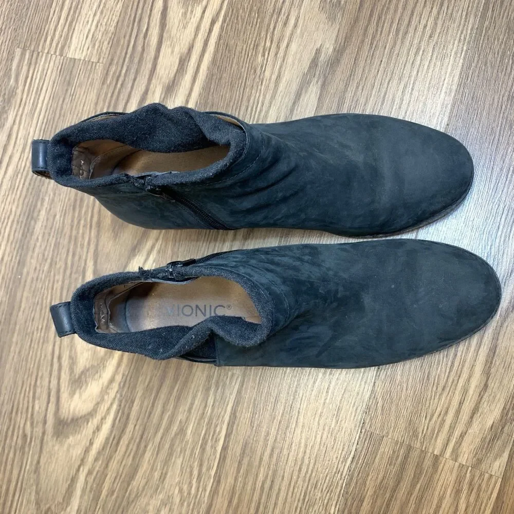 Vionic Joslyn‎ Black Leather Ankle Boots Booties Wool Trim Zip Up Women's Size 9